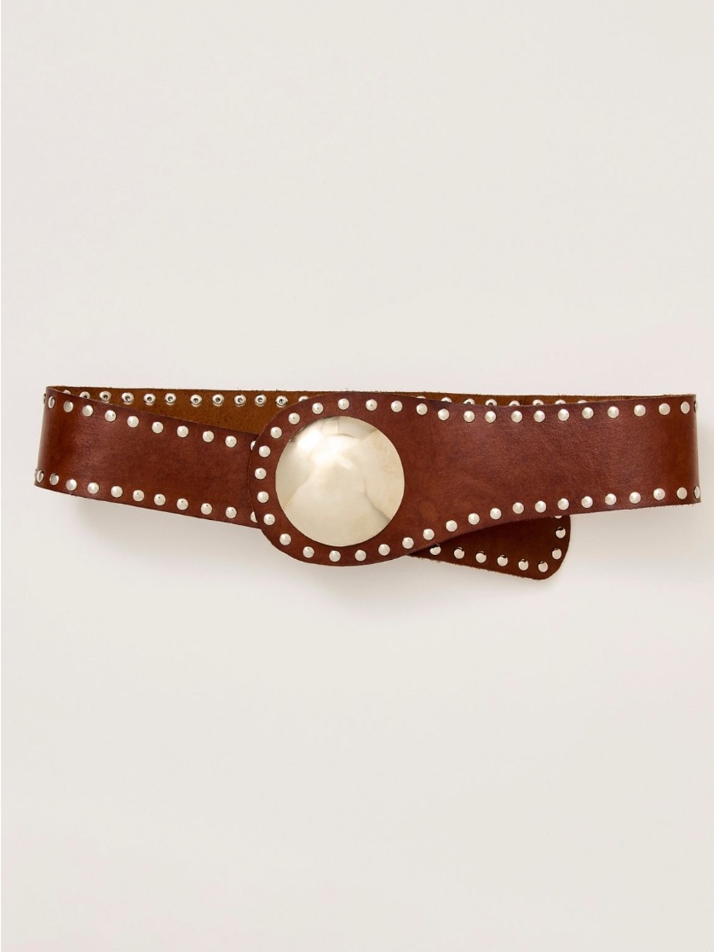 Free People Brown Leather Studded Belt with Large Silver Medallion